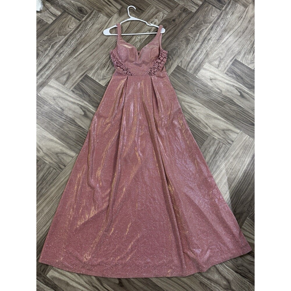 City Triangles Juniors' Sleeveless Glitter Ball Gown Rose Fashion Size 7